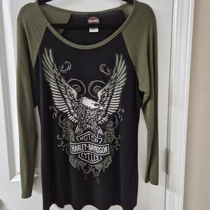 Harley-Davidson Women's Black and Green Eagle Long Sleeve Tee